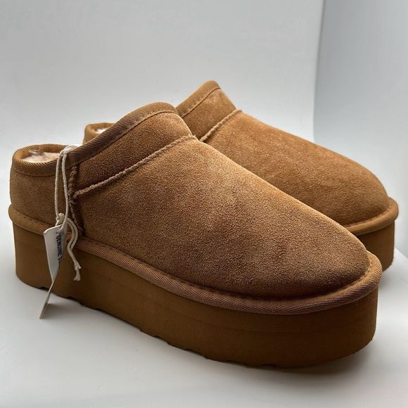 CUSHIONAIRE Women's Genuine Suede Cozy Mule Platform +Memory Foam 9 CHESTNUT - Picture 1 of 7